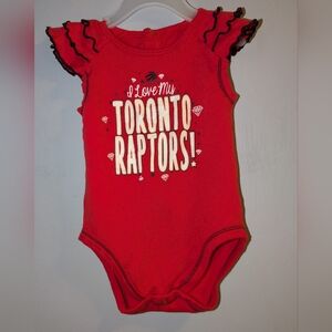 🏀 Red Toronto Raptors Baby Girls Onesie Ruffled Cap Sleeves Sparkly Lettering
